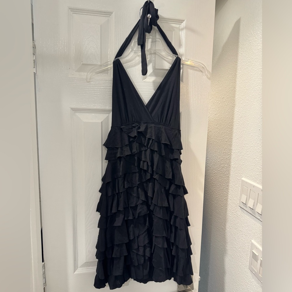 Express NWT Black Ruffled Halter Backless Dress